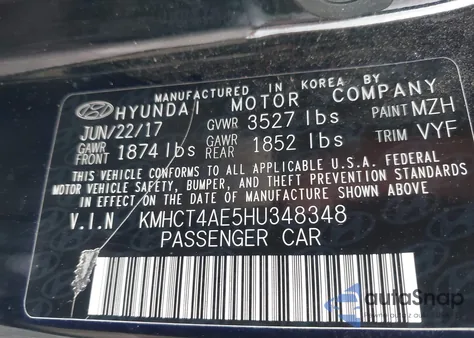 2017 Hyundai Accent Value Edition from USA, damaged, VIN KMHCT4AE5HU348348